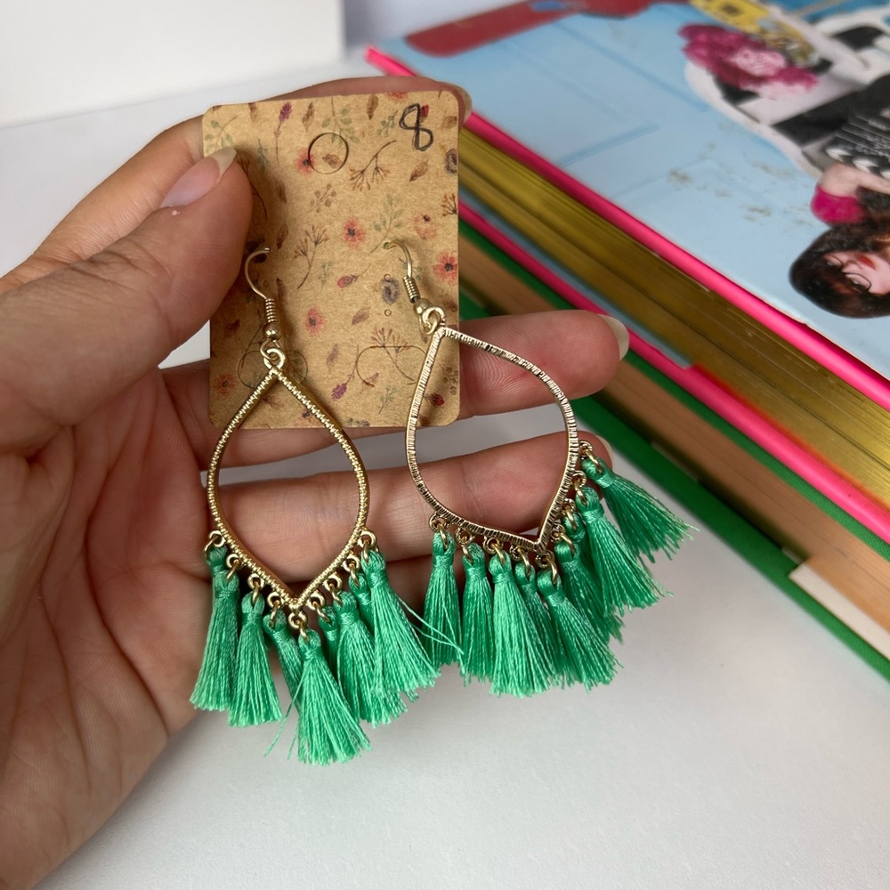 Green Fringe Earrings